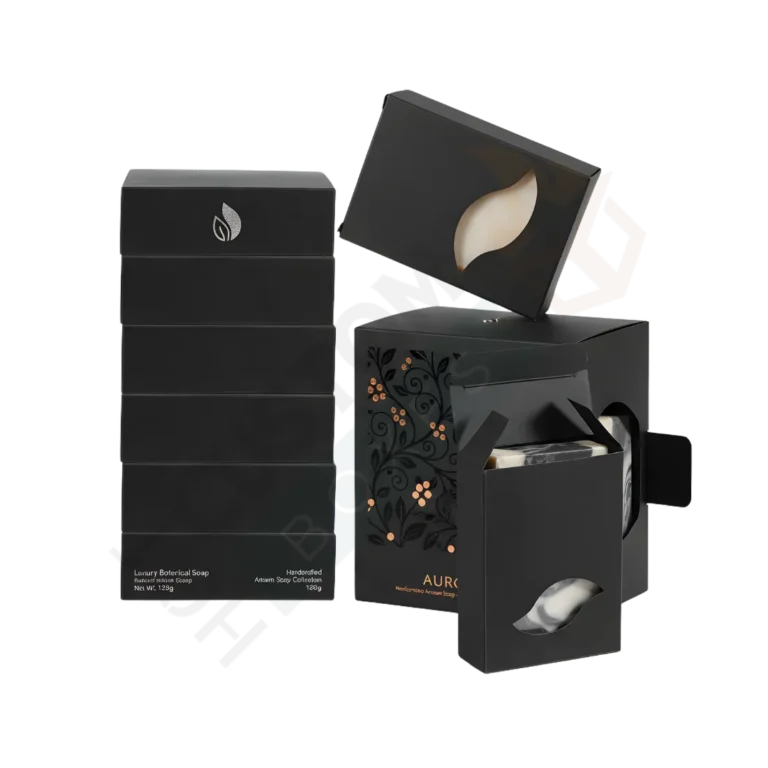 Custom Large Black Soap Boxes with Leaf Window - Soap Boxes