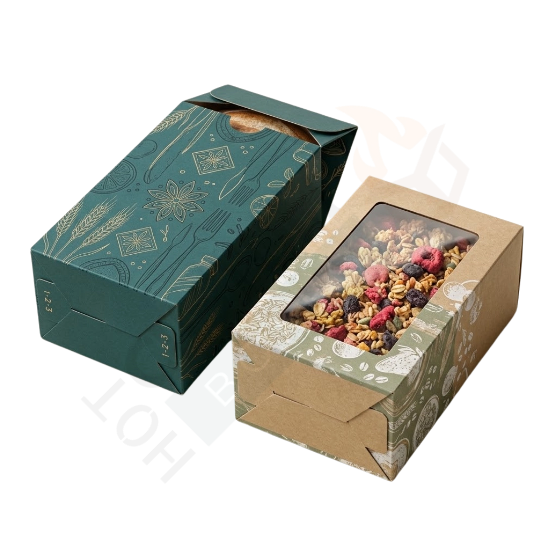 Custom Food 1-2-3 Bottom Boxes - Custom Bottom Closure Boxes