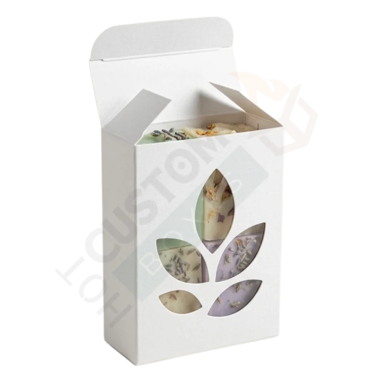 White Medium Soap Boxes with Leaf Window - Custom Soap Boxes