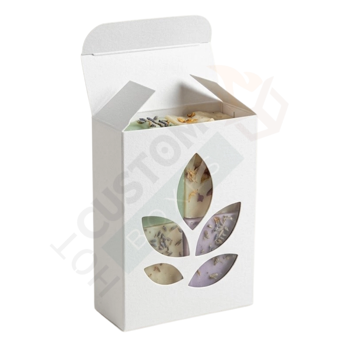 White Medium Soap Boxes with Leaf Window - Custom Soap Boxes